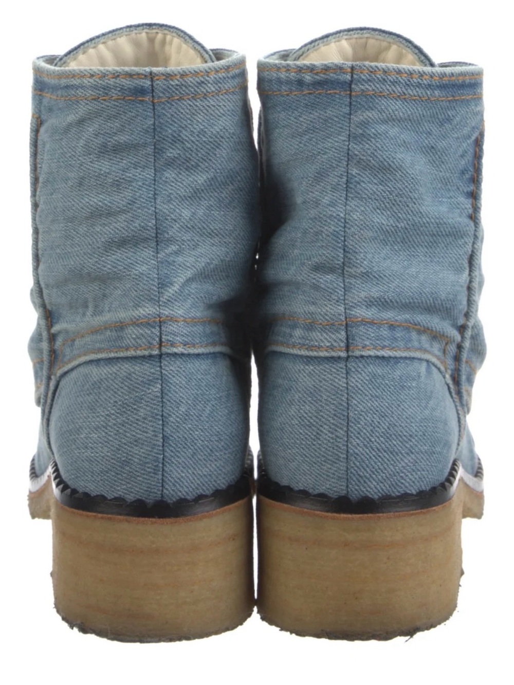 CHANEL Light Blue Denim Lace-Up Ankle Boots with Cream Laces - Picture 3 of 5